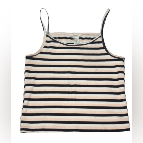 Forever 21 Striped Crop Tank Top‎ Sleeveless Casual Basic Black Pink M - Picture 1 of 3